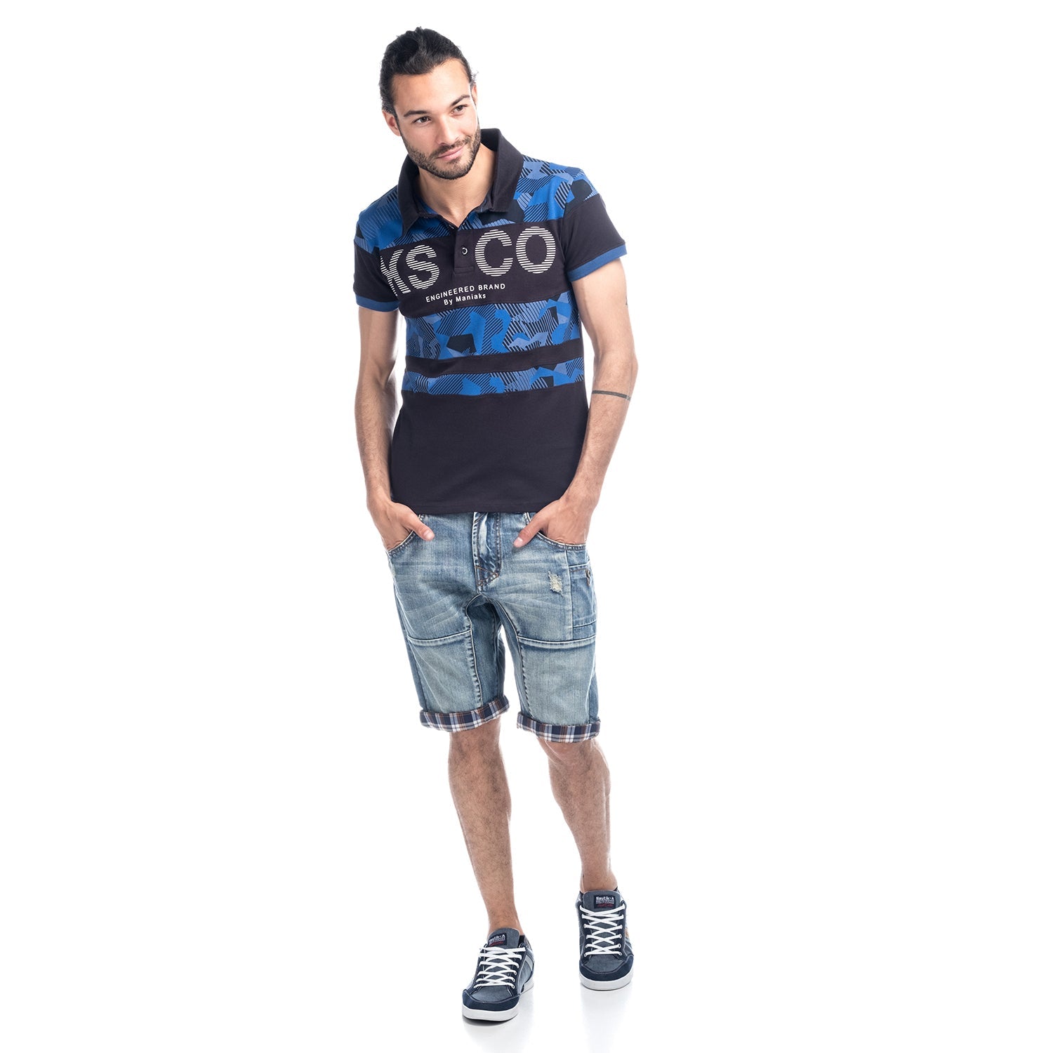 Bermuda Hombre Vaquera Lavada Vuelta Cuadros – Koroshi Azul Claro