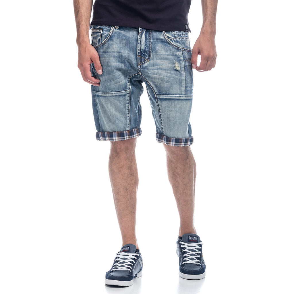 Bermuda Hombre Vaquera Lavada Vuelta Cuadros – Koroshi Azul Claro