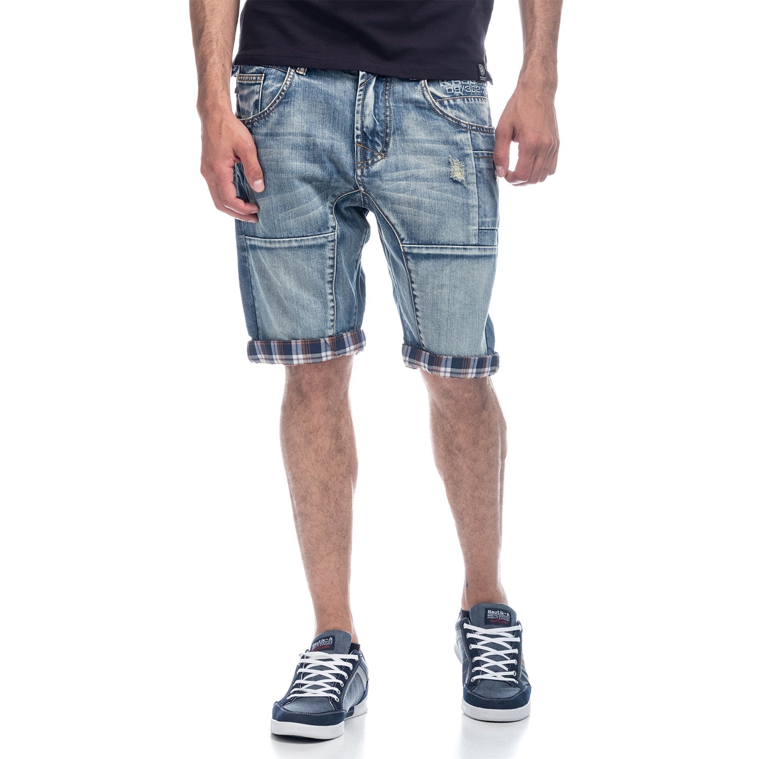 Bermuda Hombre Vaquera Lavada Vuelta Cuadros – Koroshi Azul Claro