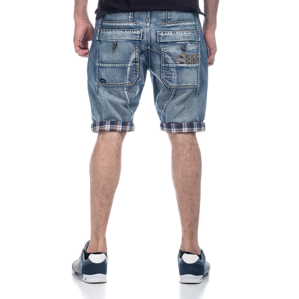 Bermuda Hombre Vaquera Lavada Vuelta Cuadros – Koroshi Azul Claro