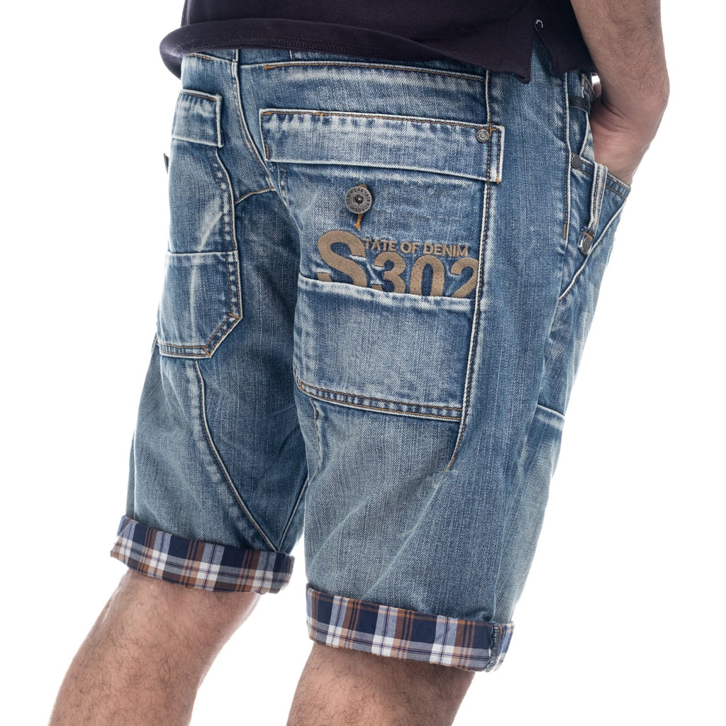 Bermuda Hombre Vaquera Lavada Vuelta Cuadros – Koroshi Azul Claro