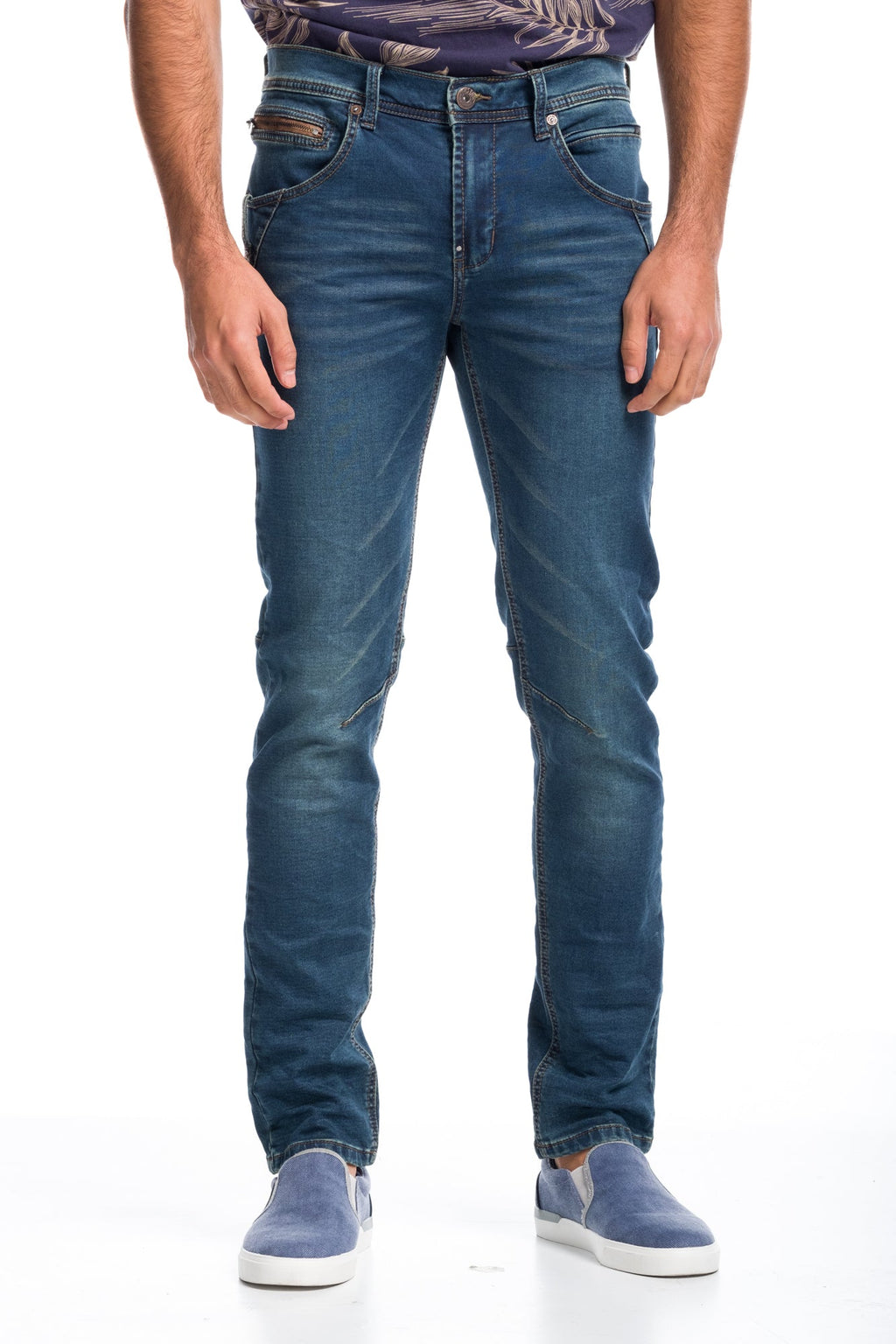 Pantalón Vaquero Hombre Slim con Costuras – Koroshi Azul Oscuro