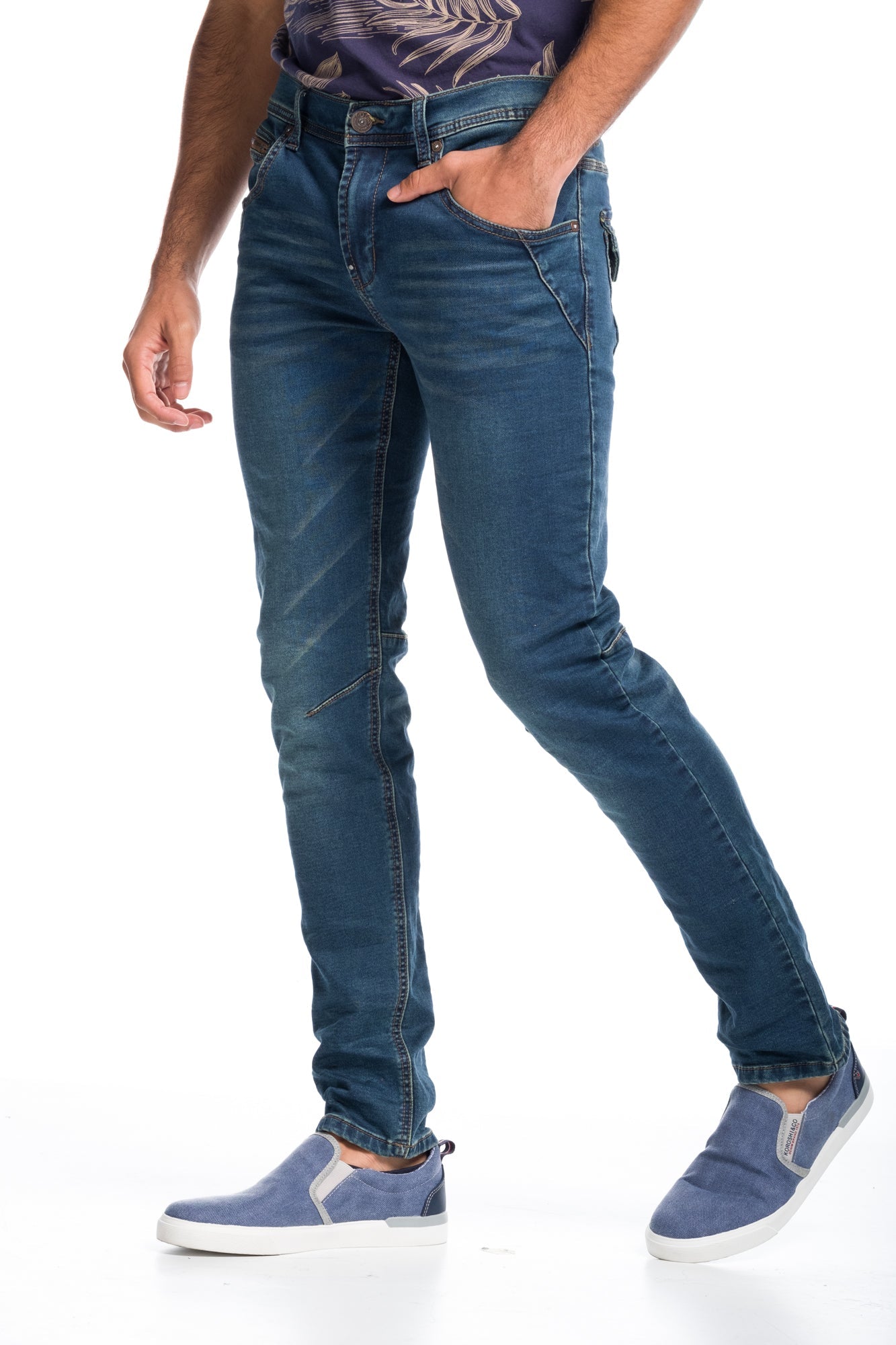 Pantalón Vaquero Hombre Slim con Costuras – Koroshi Azul Oscuro