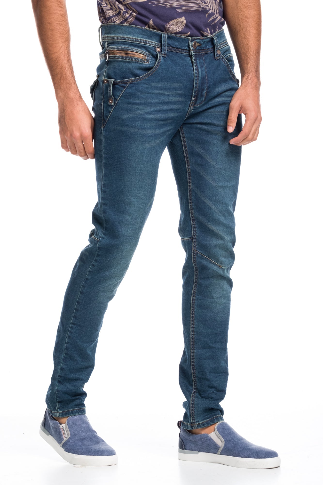 Pantalón Vaquero Hombre Slim con Costuras – Koroshi Azul Oscuro