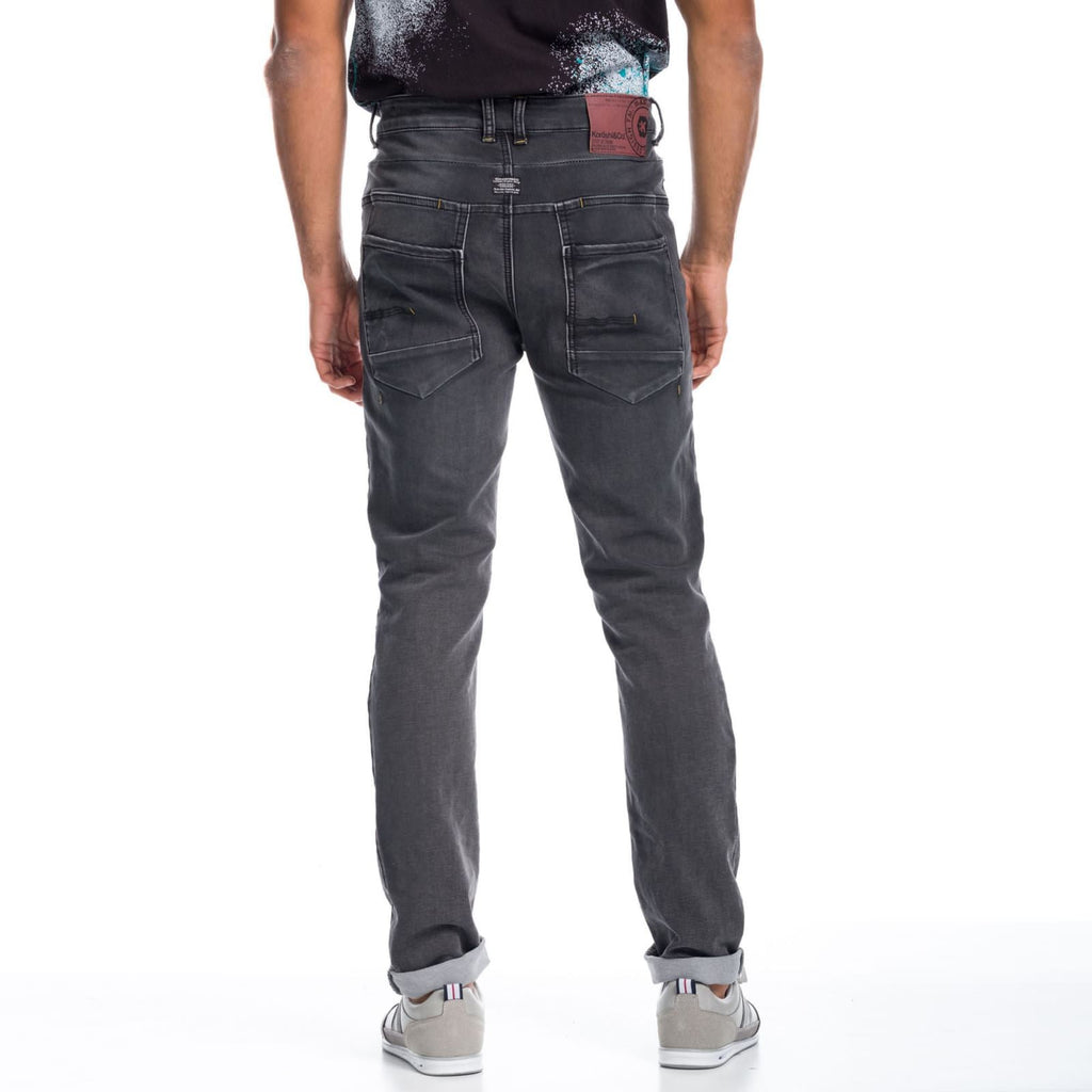 Pantalón Vaquero Slim Hombre con Costuras y Desgastes – Koroshi Negro Denim