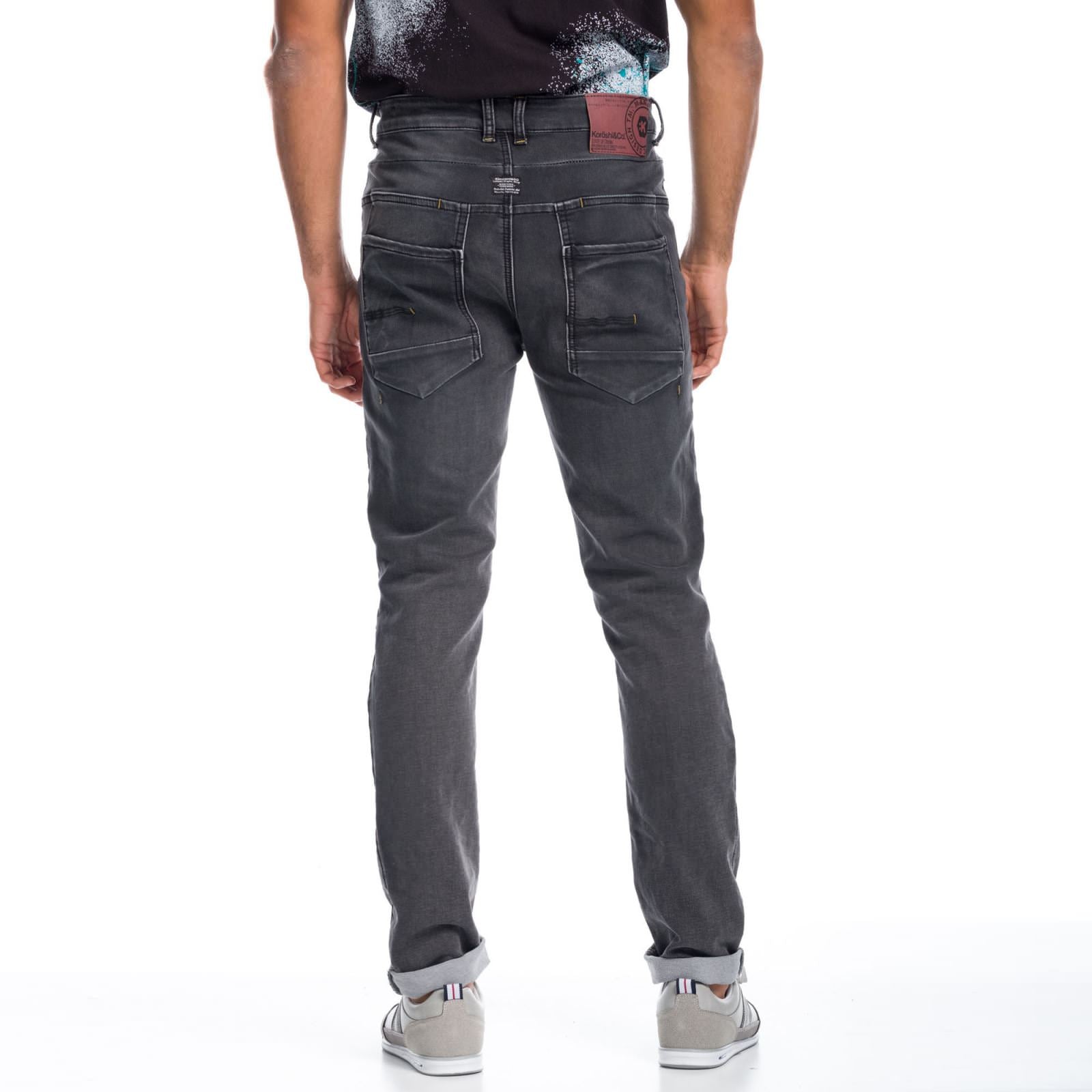 Pantalón Vaquero Slim Hombre con Costuras y Desgastes – Koroshi Negro Denim