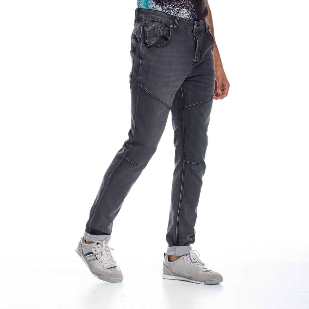 Pantalón Vaquero Slim Hombre con Costuras y Desgastes – Koroshi Negro Denim