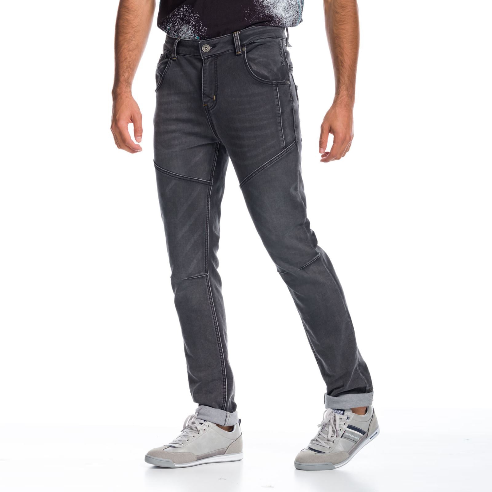 Pantalón Vaquero Slim Hombre con Costuras y Desgastes – Koroshi Negro Denim