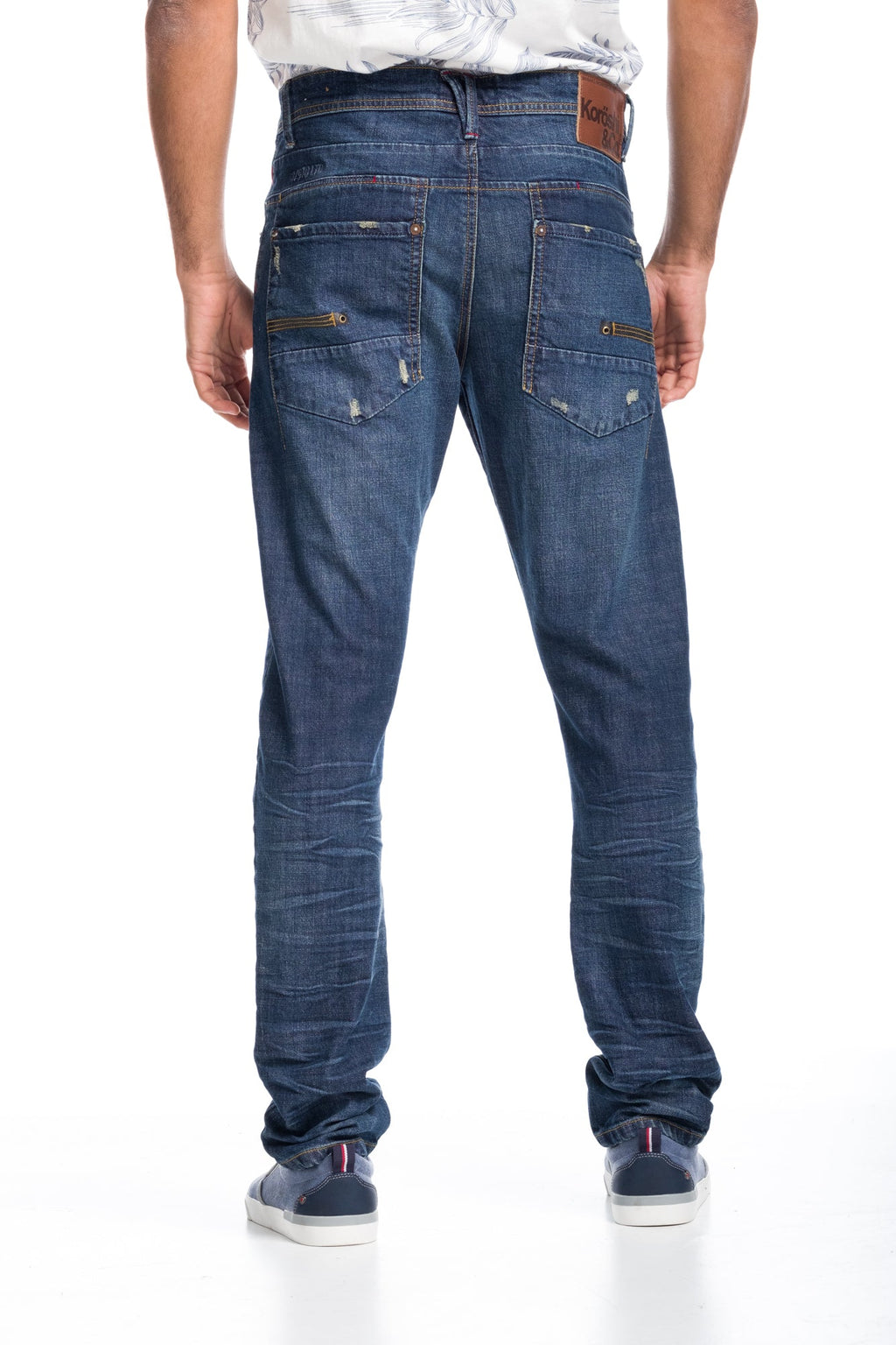 Pantalón Vaquero Straight Hombre Stretch Desgastado – Koroshi Azul Medio