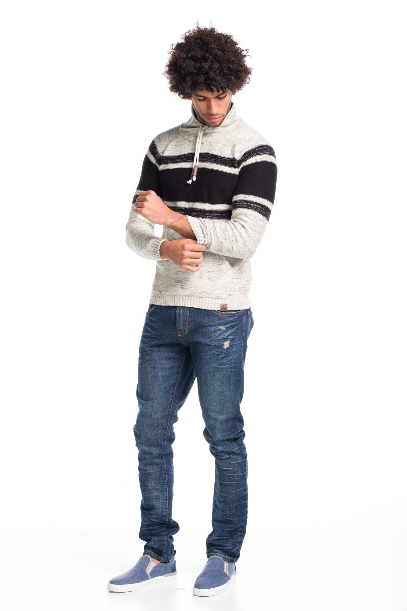 Pantalón Vaquero Straight Hombre Stretch Desgastado – Koroshi Azul Medio