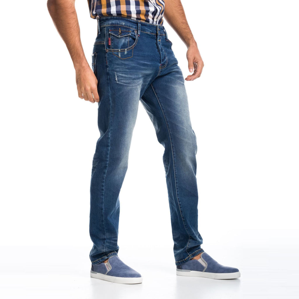 Pantalón Vaquero Regular Hombre con Cierre de Botones – Koroshi Azul Medio