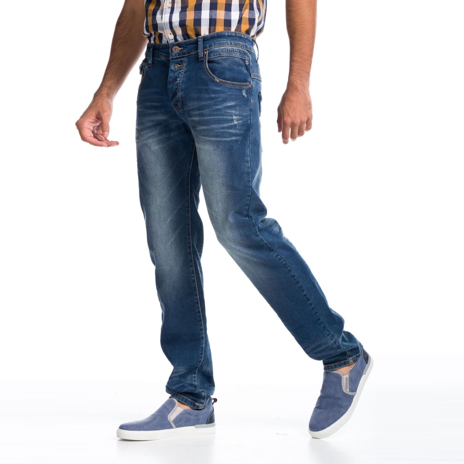 Pantalón Vaquero Regular Hombre con Cierre de Botones – Koroshi Azul Medio