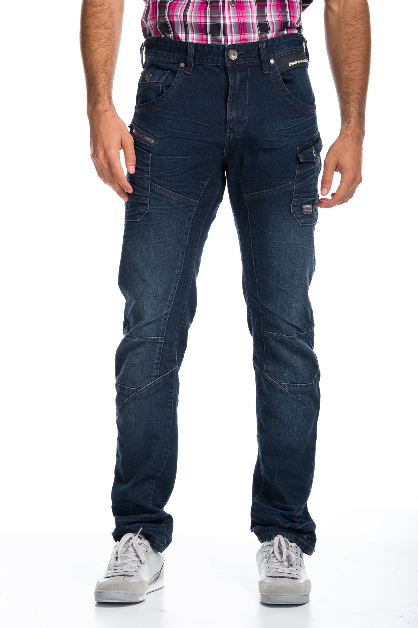 Pantalón Vaquero Cargo Hombre Multibolsillos y Costuras – Koroshi Azul Oscuro