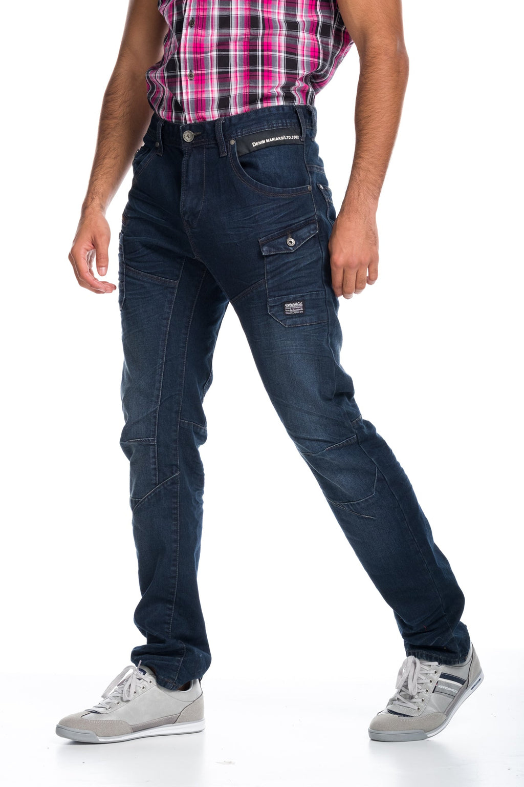 Pantalón Vaquero Cargo Hombre Multibolsillos y Costuras – Koroshi Azul Oscuro