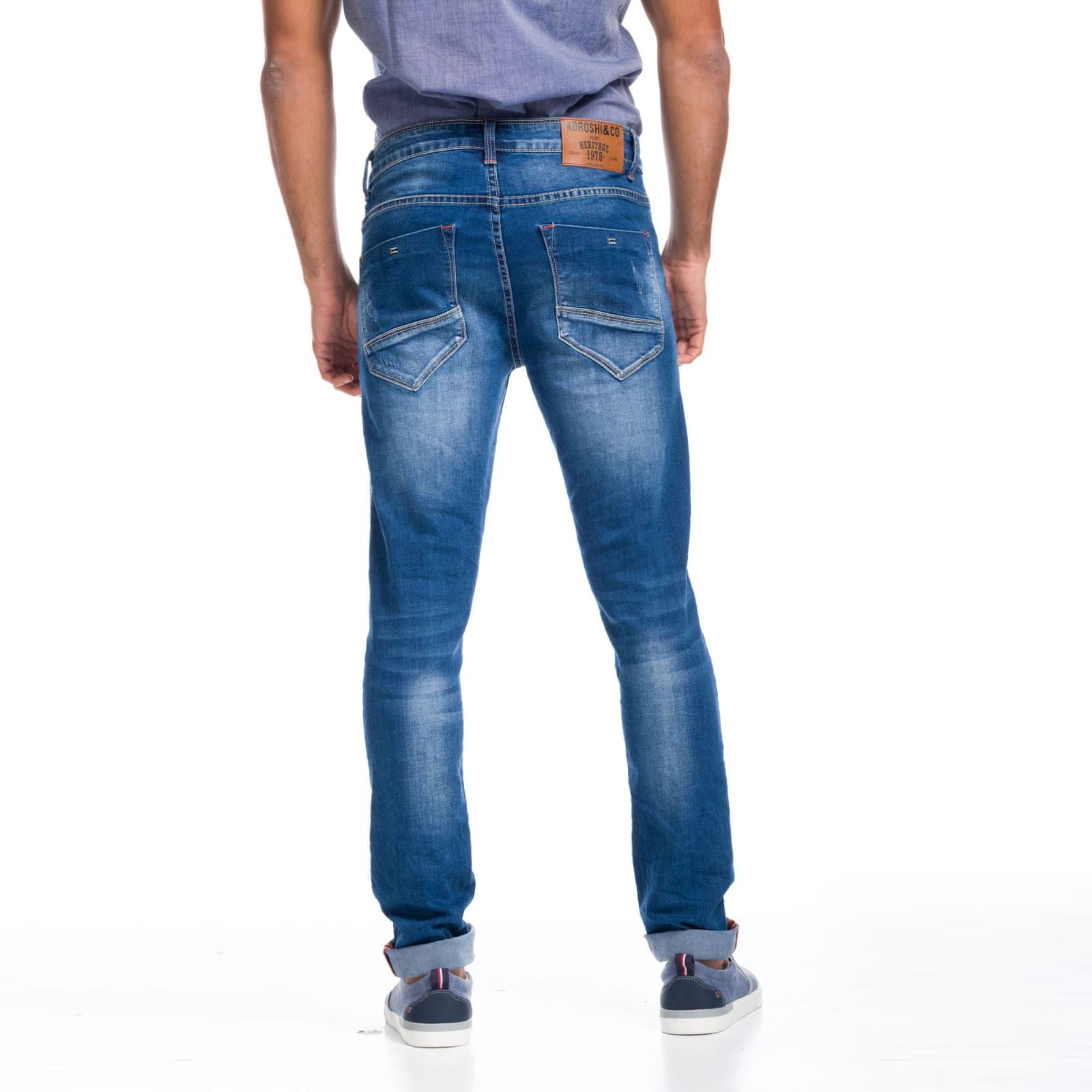 Pantalón Vaquero Slim Hombre con Rotos – Koroshi Azul Medio