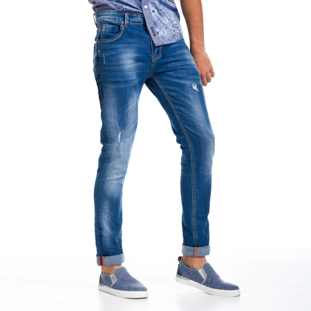 Pantalón Vaquero Slim Hombre con Rotos – Koroshi Azul Medio