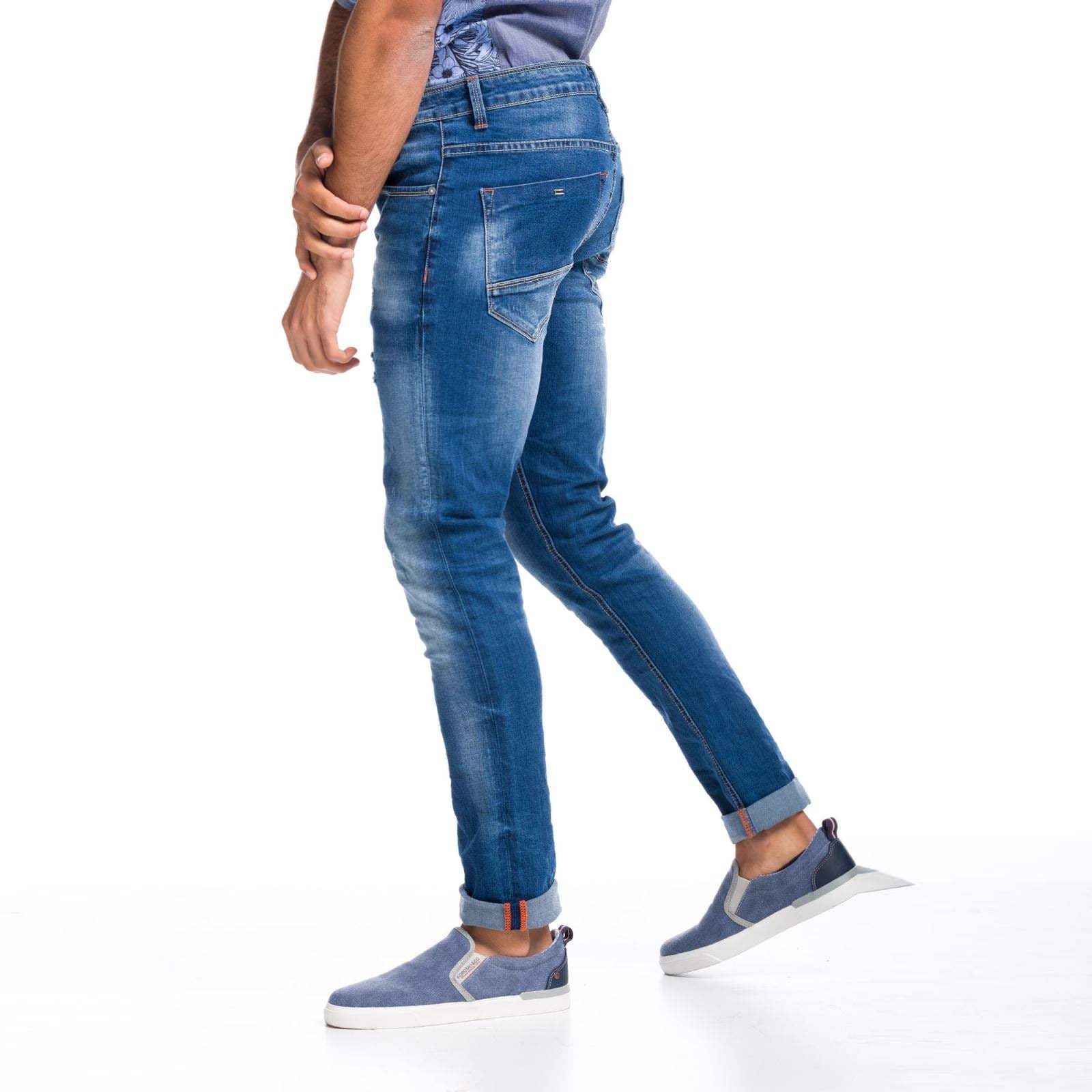 Pantalón Vaquero Slim Hombre con Rotos – Koroshi Azul Medio