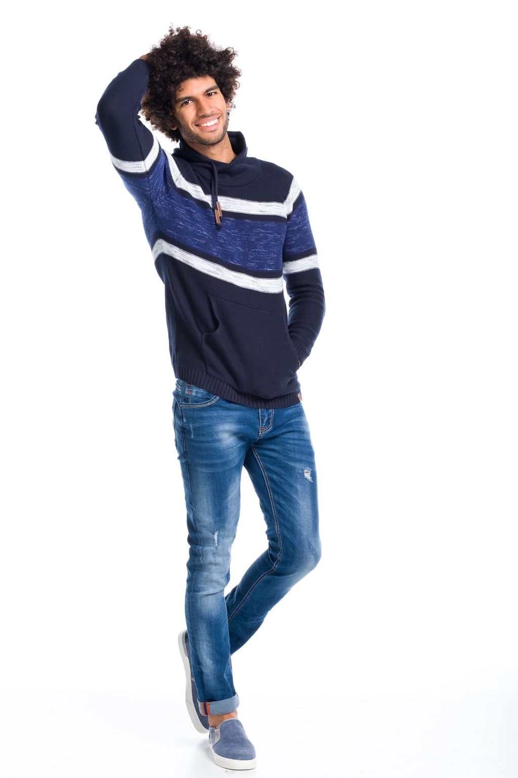Pantalón Vaquero Slim Hombre con Rotos – Koroshi Azul Medio