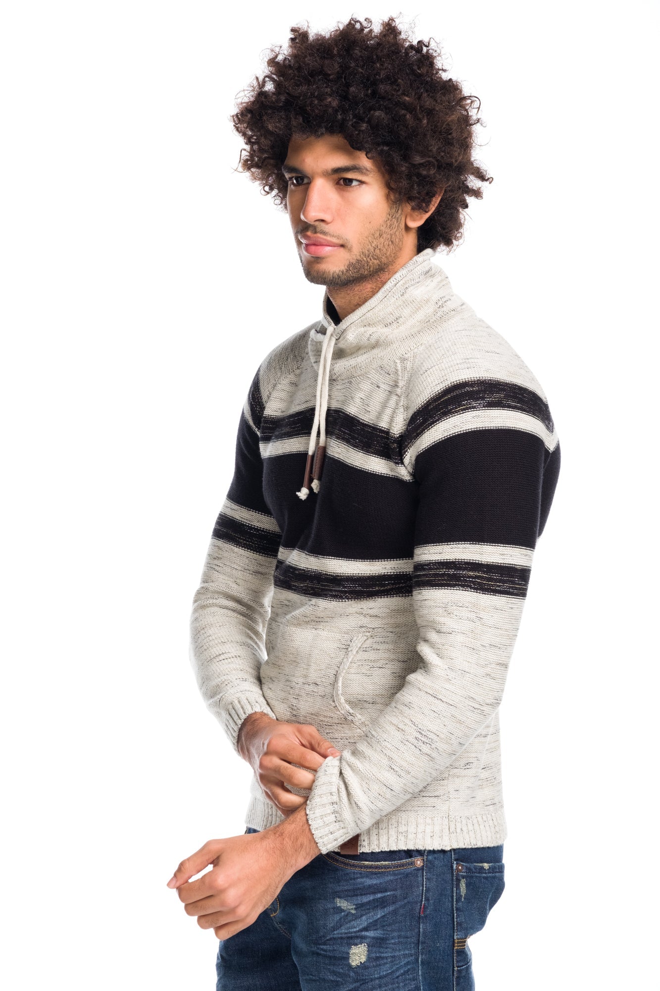 Jersey Tricot de Rayas Hombre Cuello Chimenea – Koroshi 1811TR03