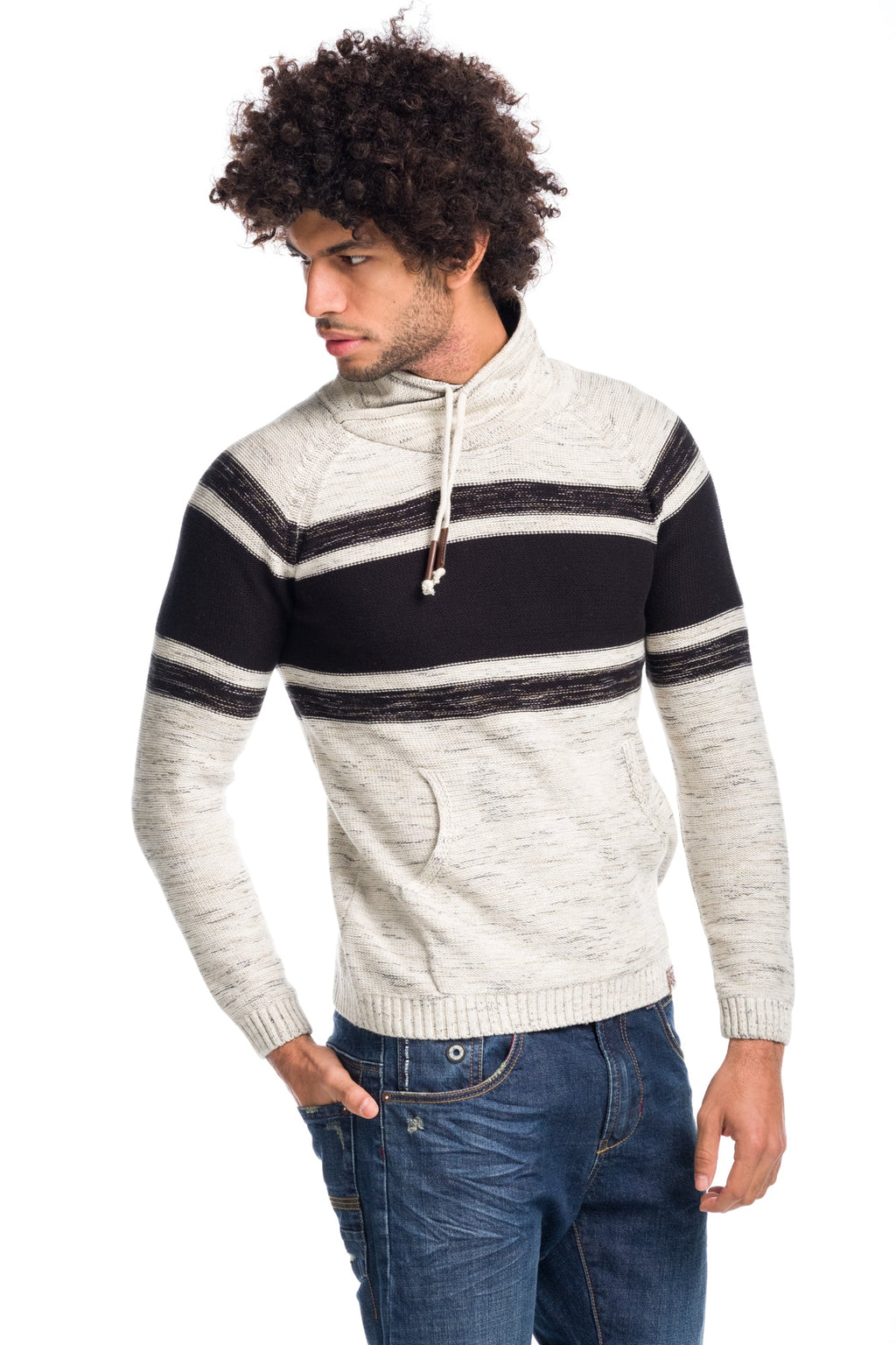 Jersey Tricot de Rayas Hombre Cuello Chimenea – Koroshi 1811TR03