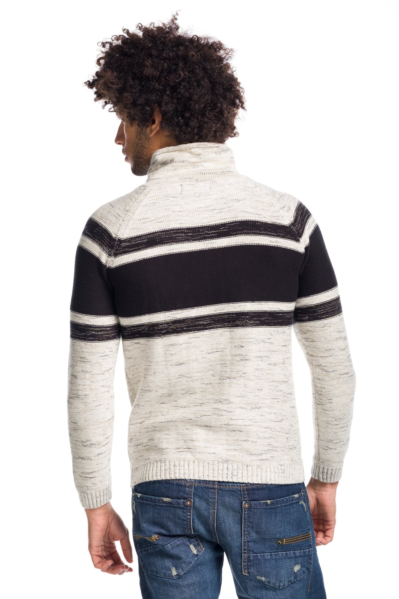 Jersey Tricot de Rayas Hombre Cuello Chimenea – Koroshi 1811TR03