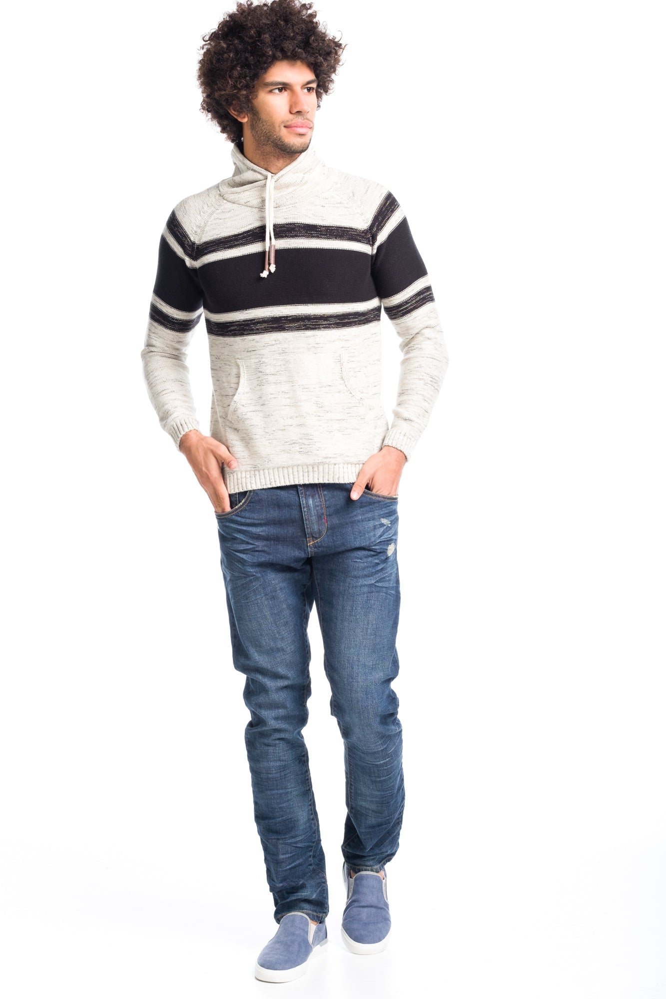 Jersey Tricot de Rayas Hombre Cuello Chimenea – Koroshi 1811TR03