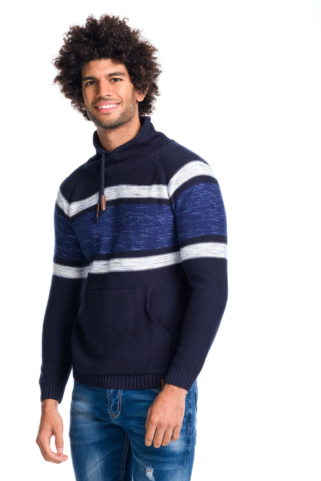 Jersey Tricot de Rayas Hombre Cuello Chimenea – Koroshi 1811TR03