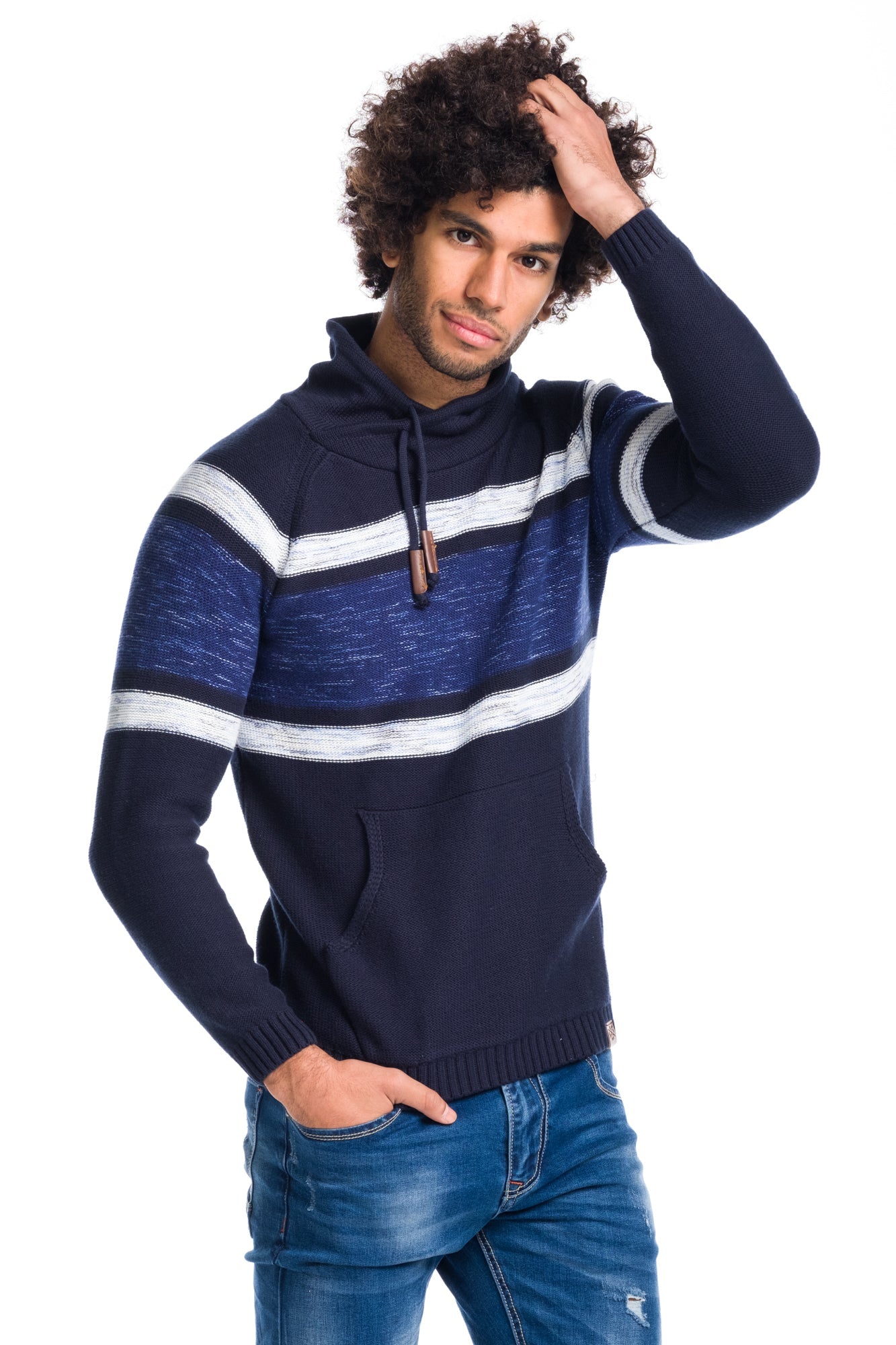 Jersey Tricot de Rayas Hombre Cuello Chimenea – Koroshi 1811TR03