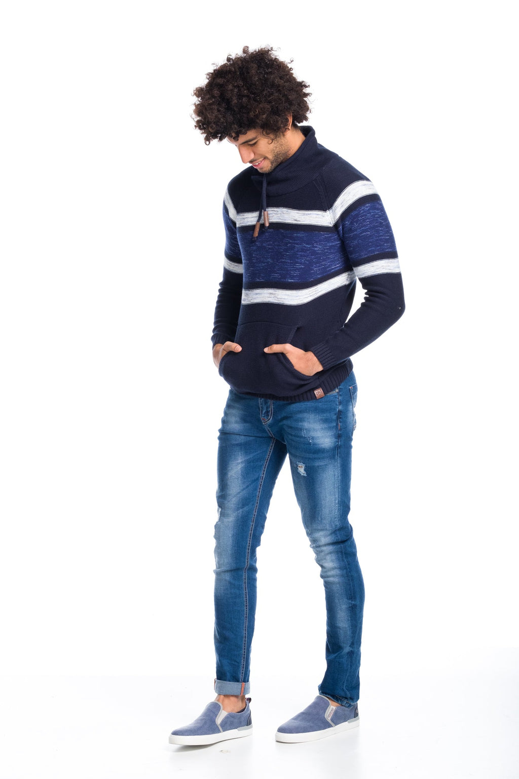 Jersey Tricot de Rayas Hombre Cuello Chimenea – Koroshi 1811TR03