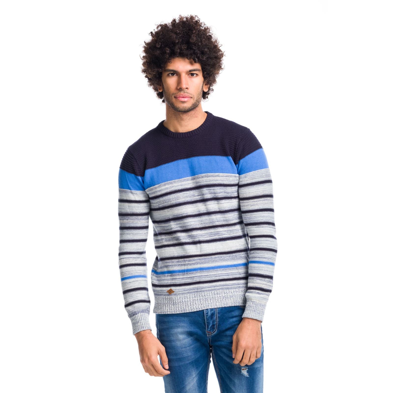 Jersey Tricot de Rayas Hombre Algodón Cuello Redondo – Koroshi 1811TR04