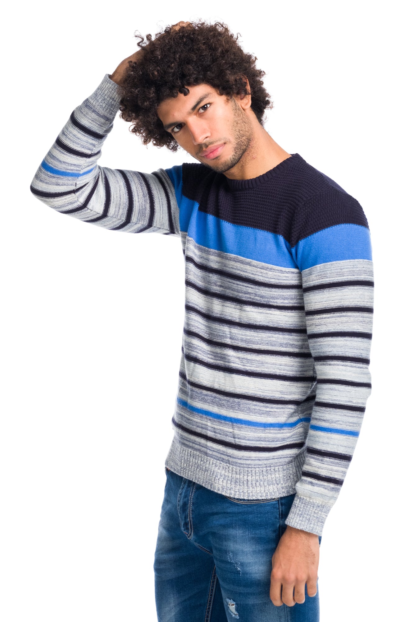 Jersey Tricot de Rayas Hombre Algodón Cuello Redondo – Koroshi 1811TR04