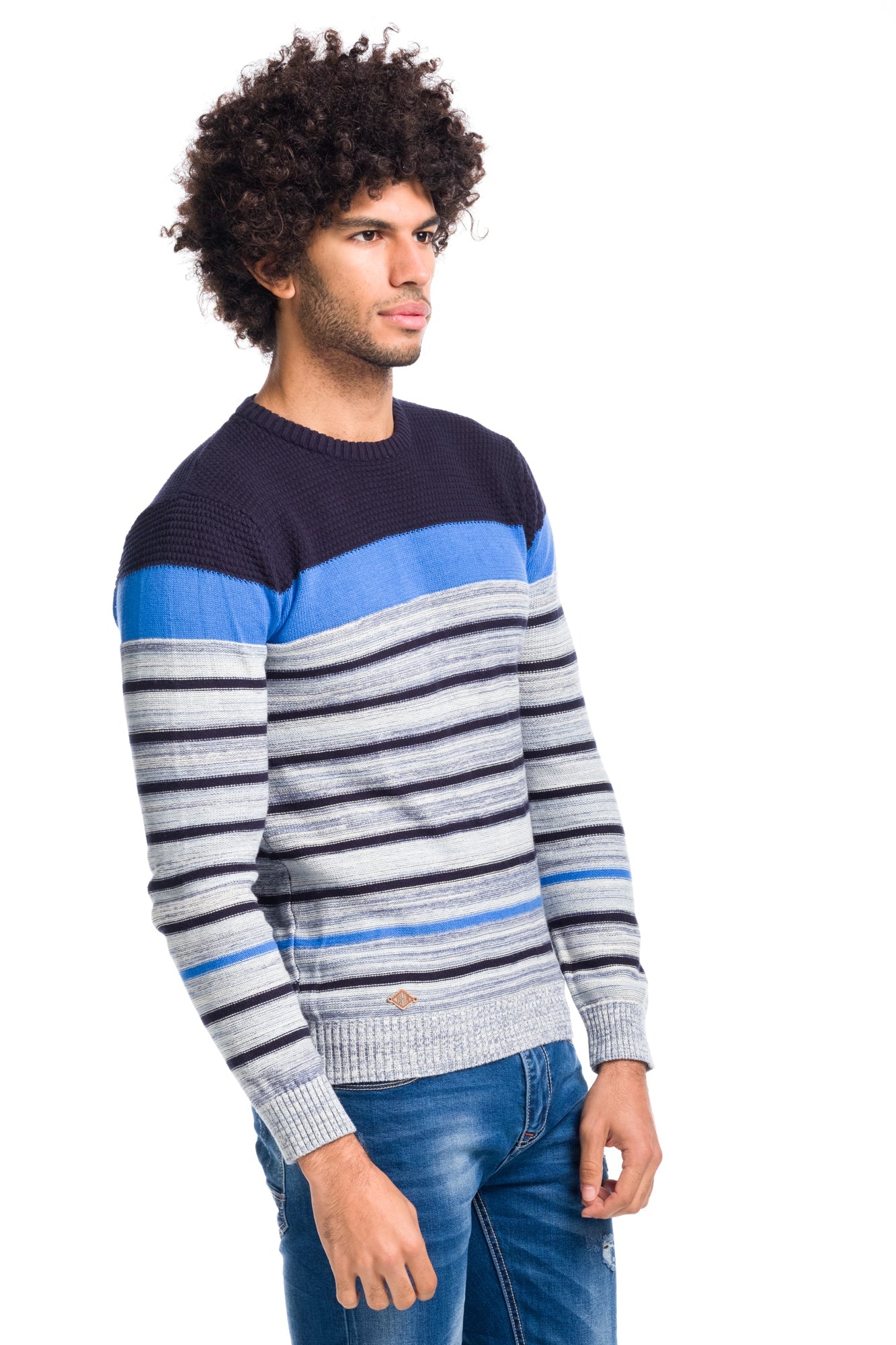 Jersey Tricot de Rayas Hombre Algodón Cuello Redondo – Koroshi 1811TR04