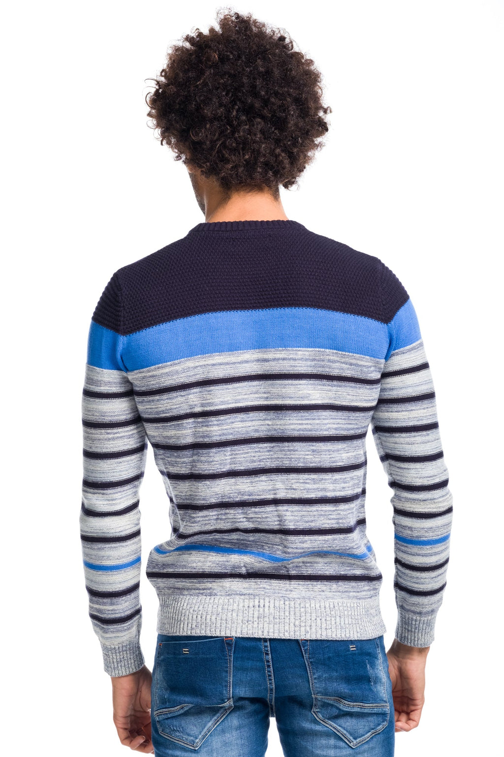 Jersey Tricot de Rayas Hombre Algodón Cuello Redondo – Koroshi 1811TR04