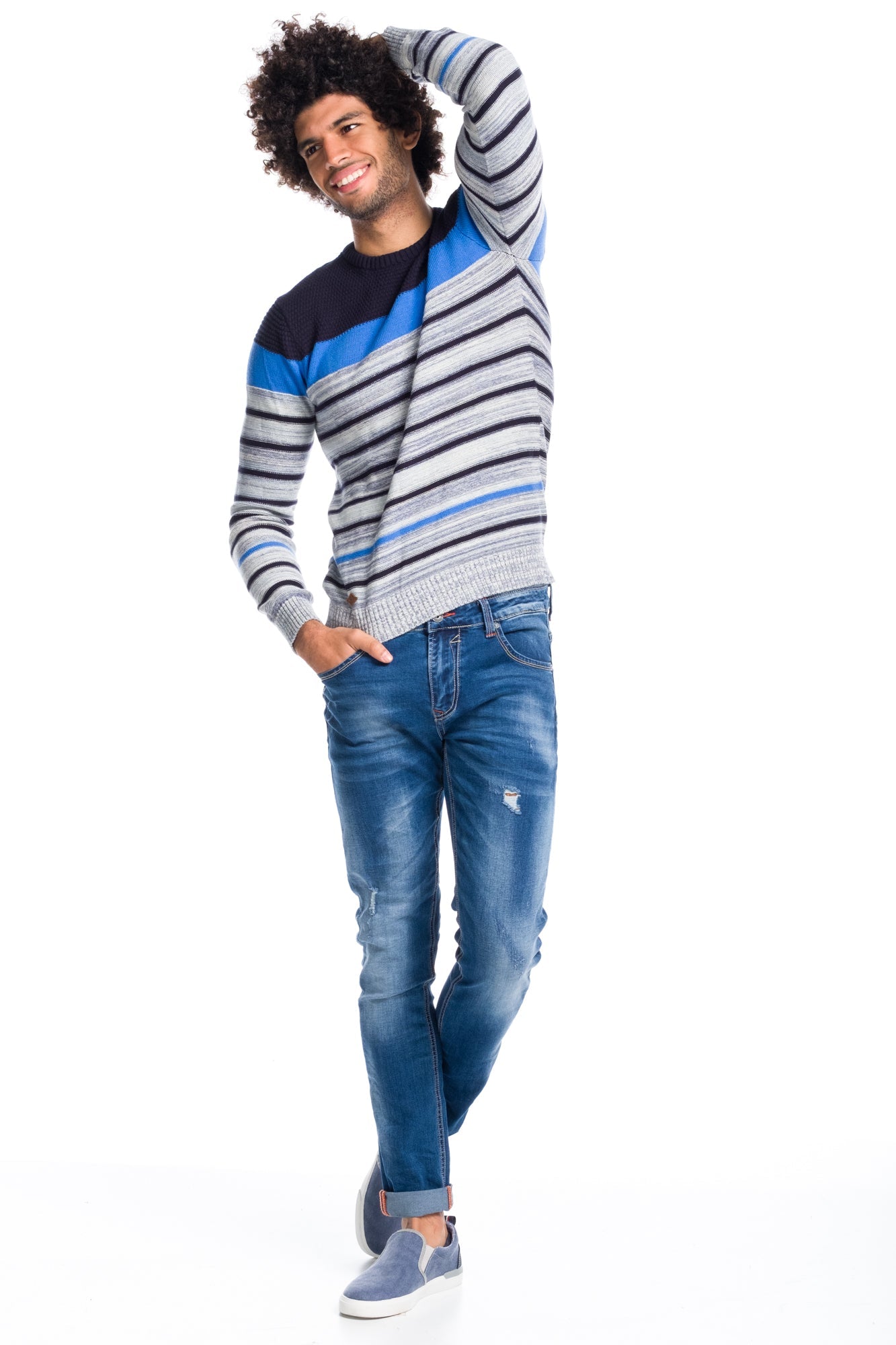 Jersey Tricot de Rayas Hombre Algodón Cuello Redondo – Koroshi 1811TR04