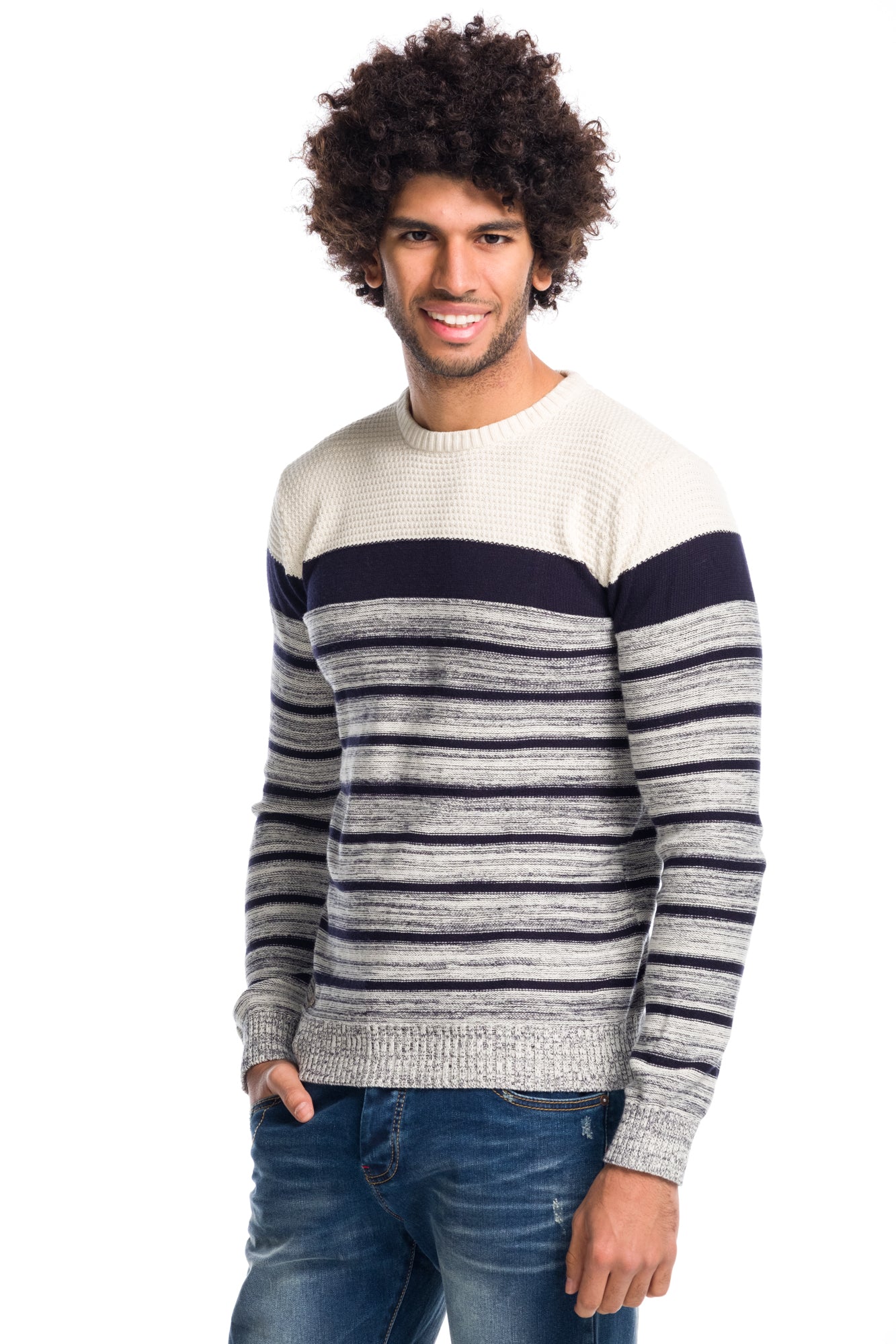 Jersey Tricot de Rayas Hombre Algodón Cuello Redondo – Koroshi 1811TR04