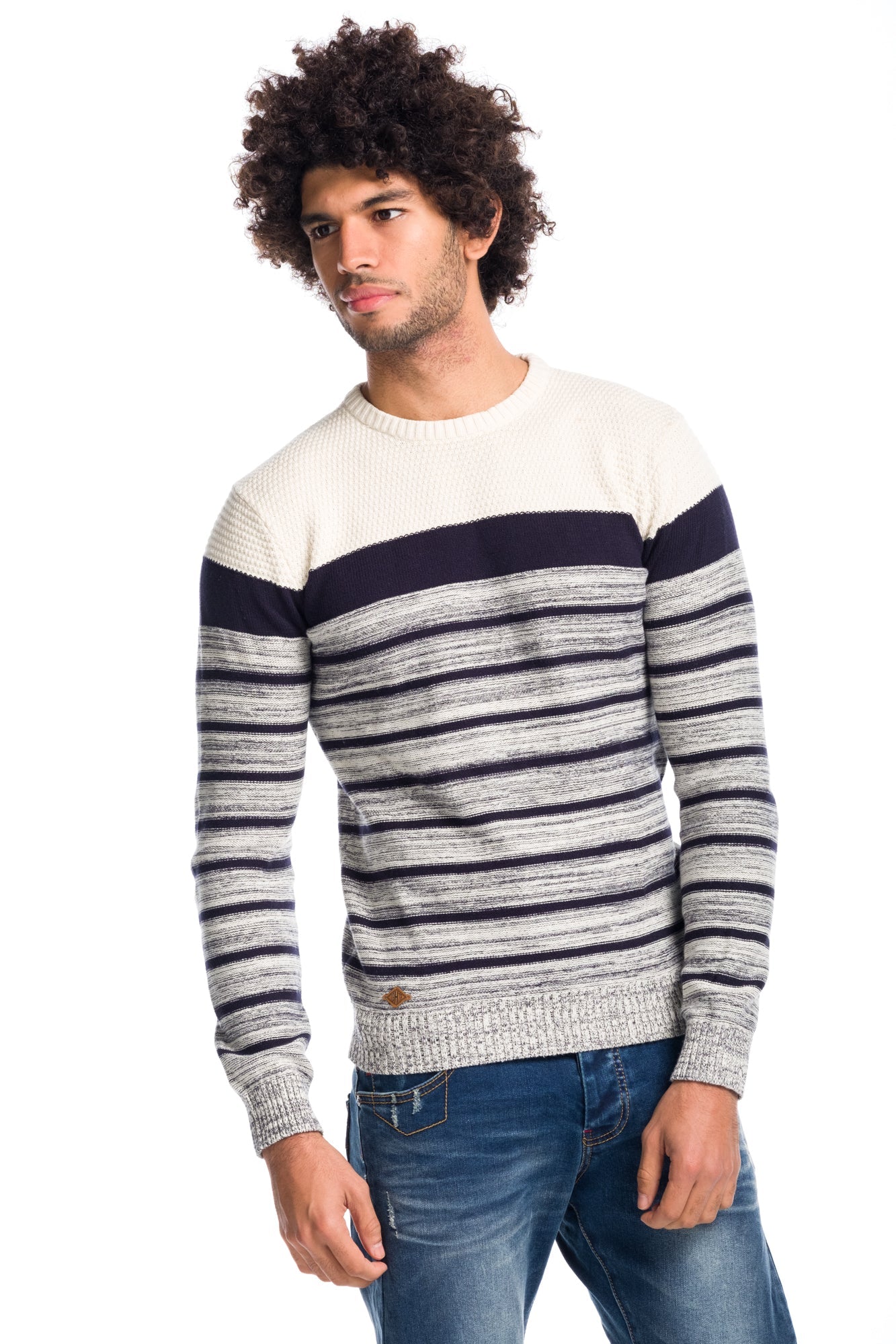 Jersey Tricot de Rayas Hombre Algodón Cuello Redondo – Koroshi 1811TR04