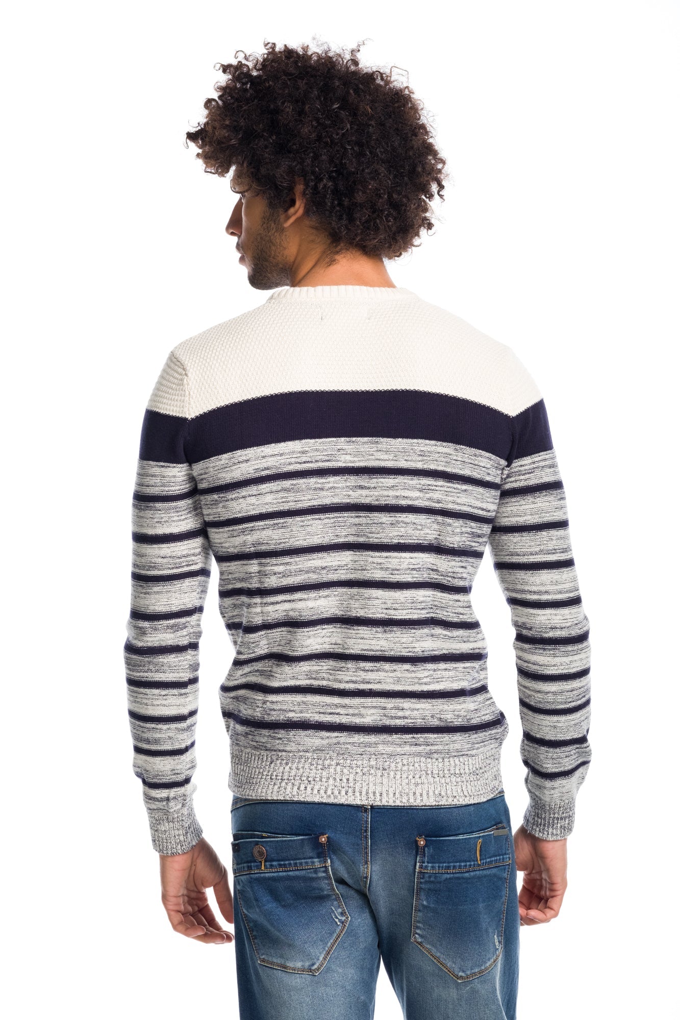Jersey Tricot de Rayas Hombre Algodón Cuello Redondo – Koroshi 1811TR04