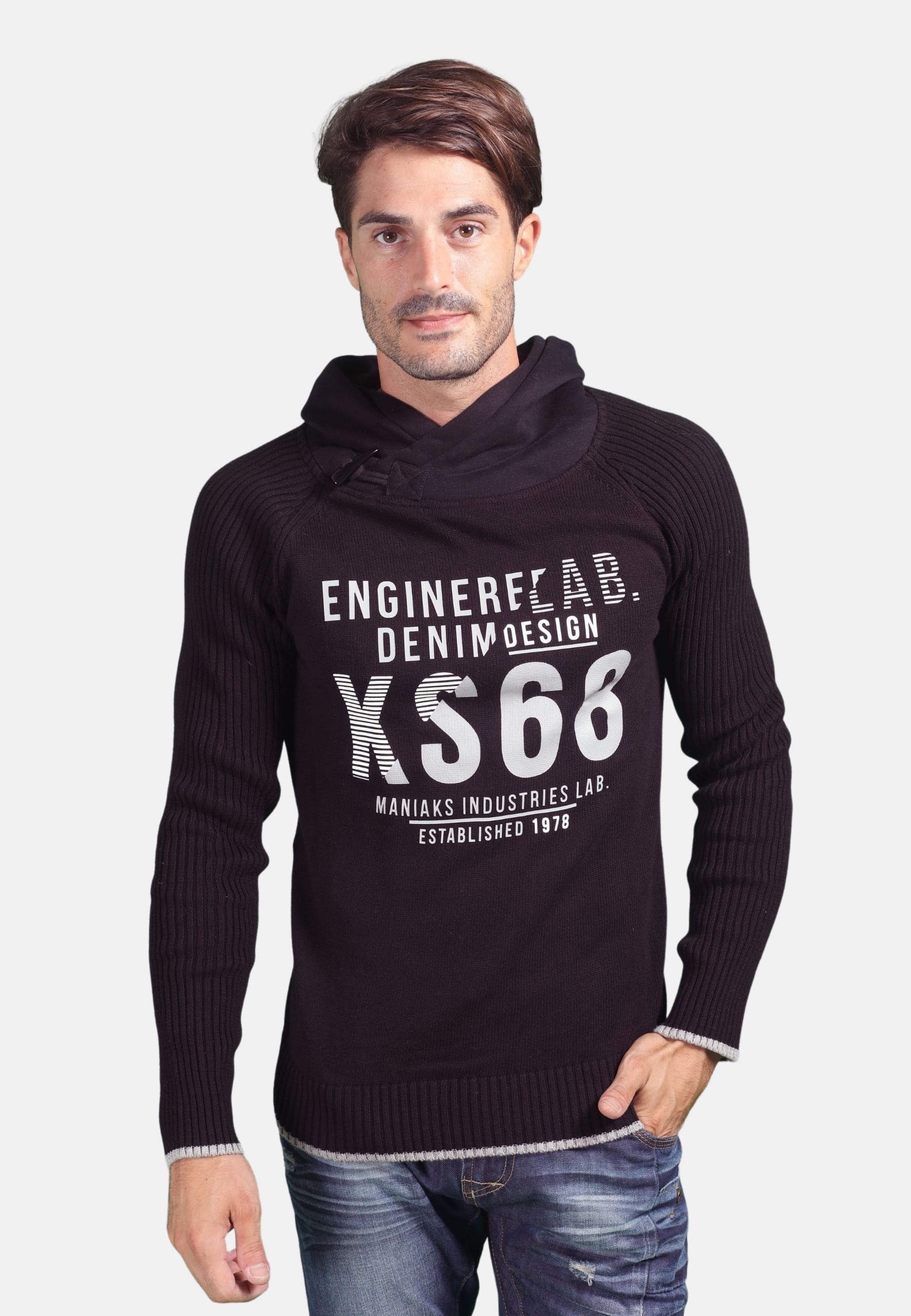 Jersey Tricot con Capucha Hombre Letras Estampadas – Koroshi 1811TR06