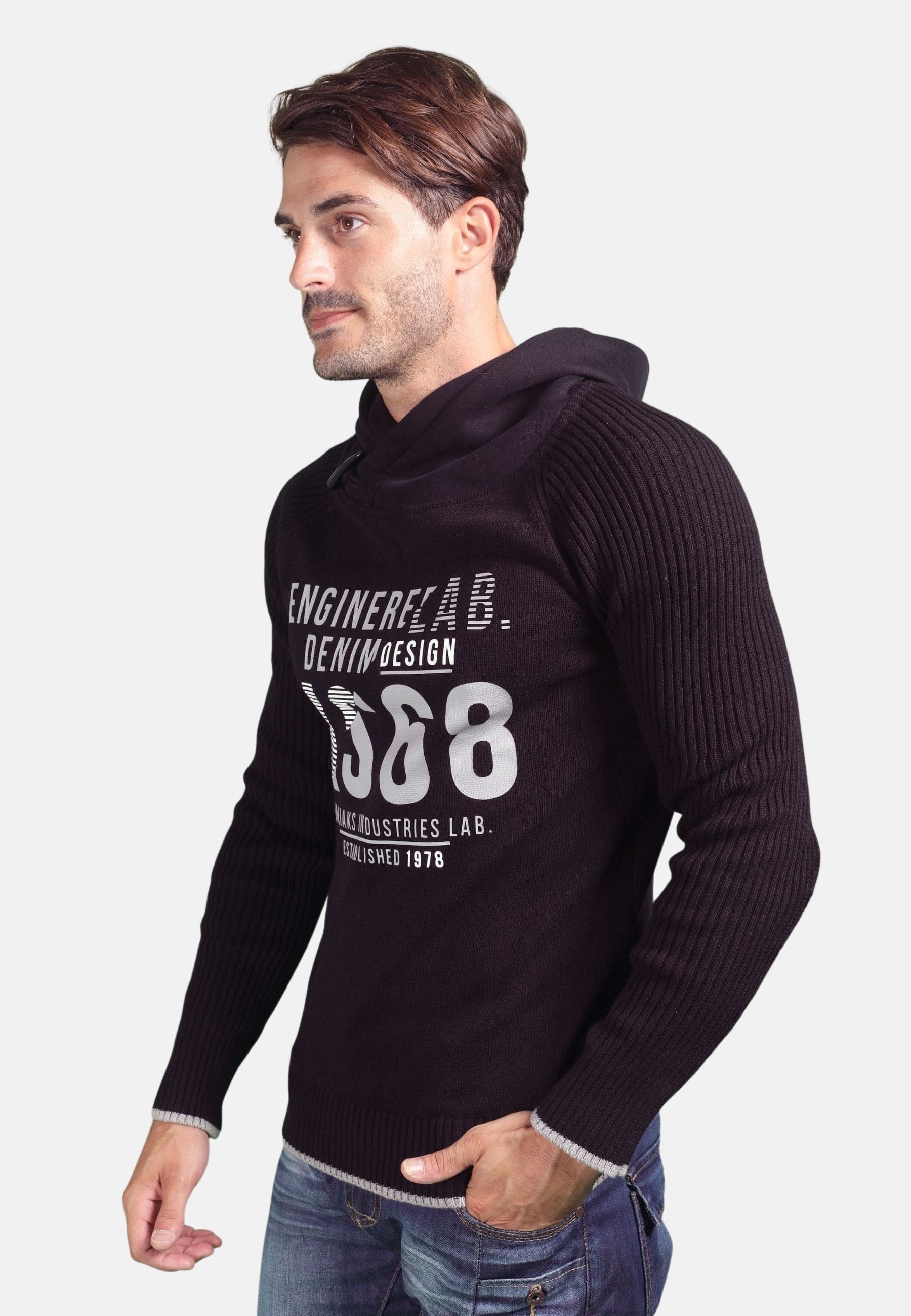 Jersey Tricot con Capucha Hombre Letras Estampadas – Koroshi 1811TR06