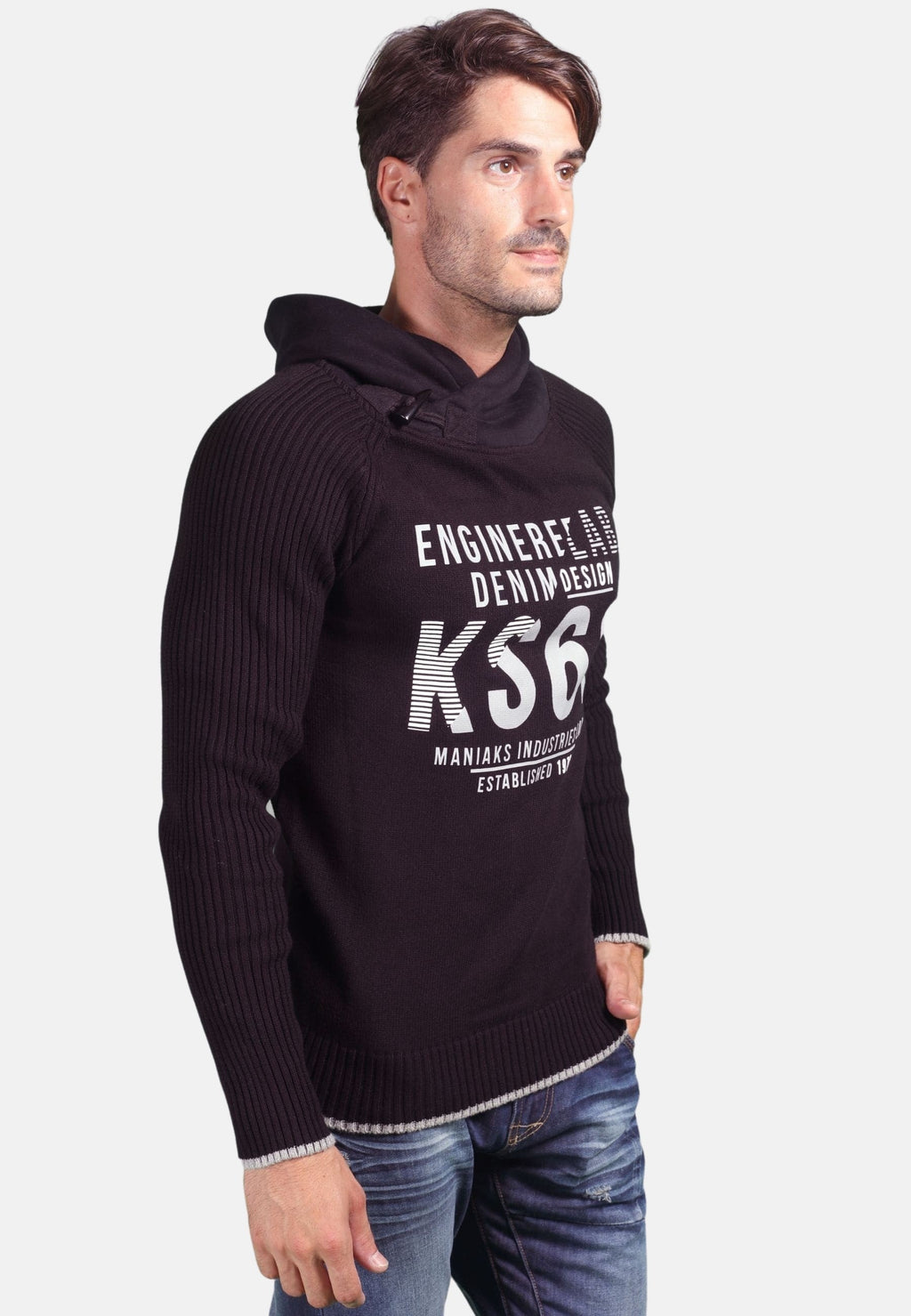 Jersey Tricot con Capucha Hombre Letras Estampadas – Koroshi 1811TR06