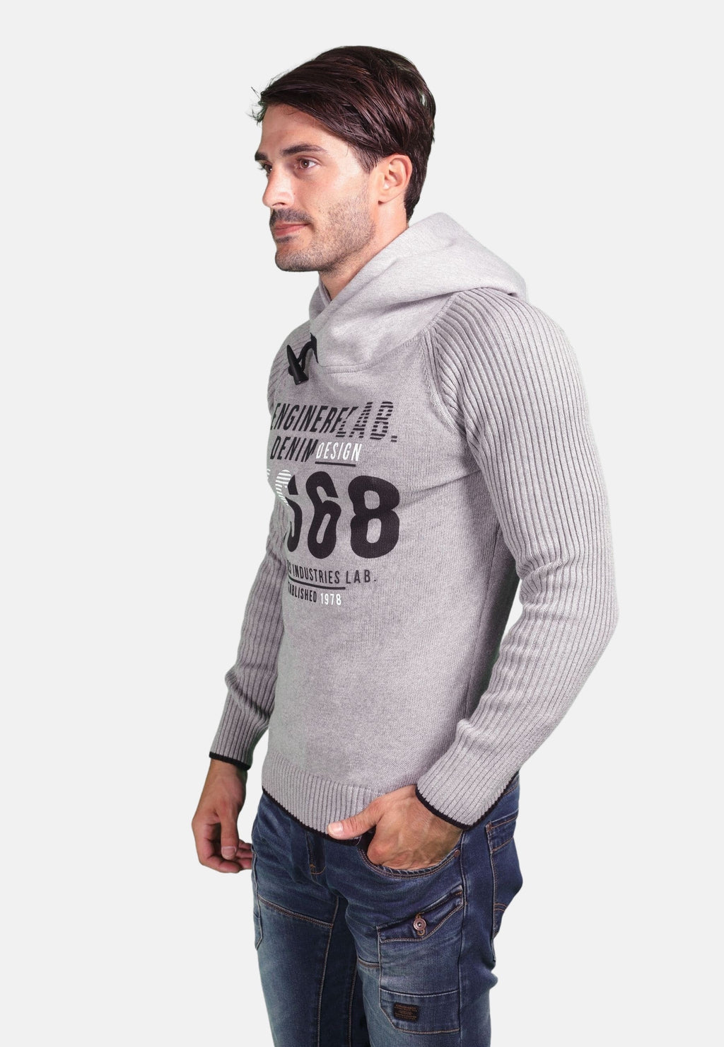 Jersey Tricot con Capucha Hombre Letras Estampadas – Koroshi 1811TR06
