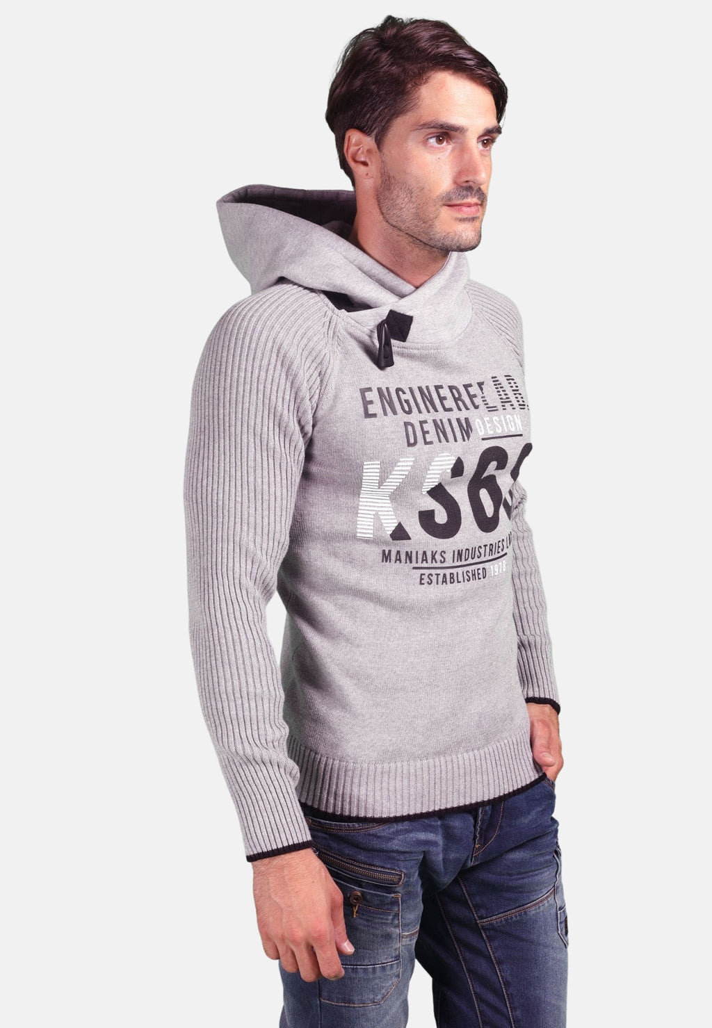 Jersey Tricot con Capucha Hombre Letras Estampadas – Koroshi 1811TR06