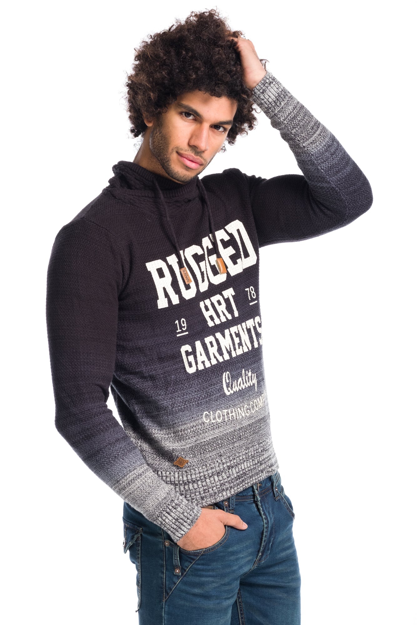 Jersey Hombre Punto Cuello Chimenea Degradado con Letras – Koroshi 1811TR07