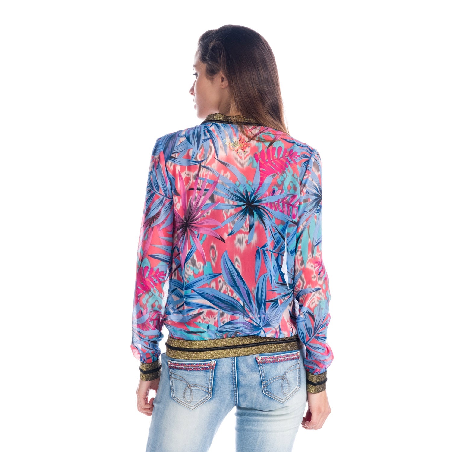 Blusa Mujer Manga Larga Estampado Tropical con Cremallera – Koroshi 1812BL08