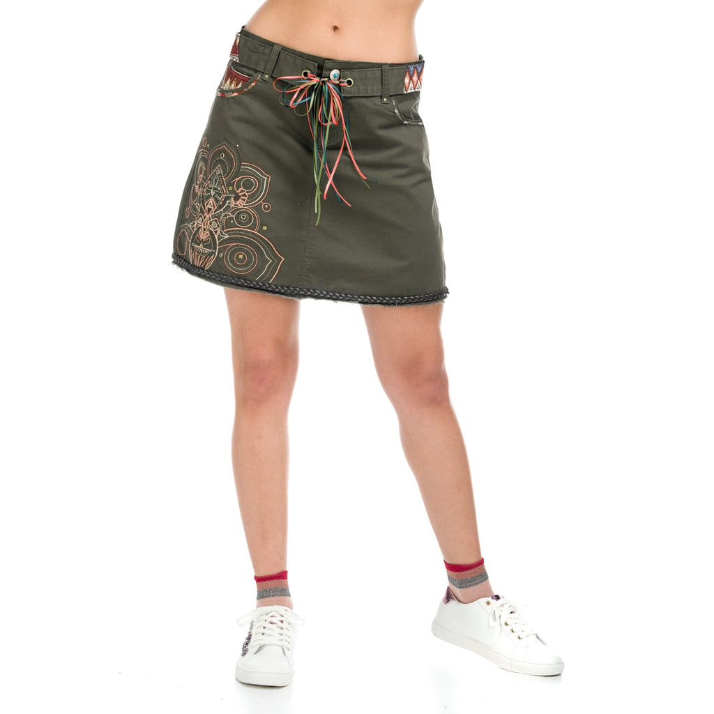 Falda Mini Mujer Bordado Étnico – Koroshi Kaki