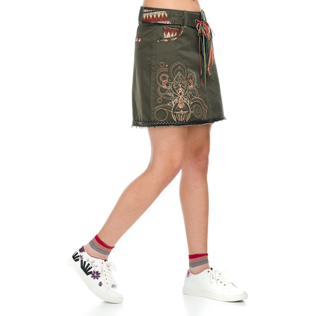 Falda Mini Mujer Bordado Étnico – Koroshi Kaki