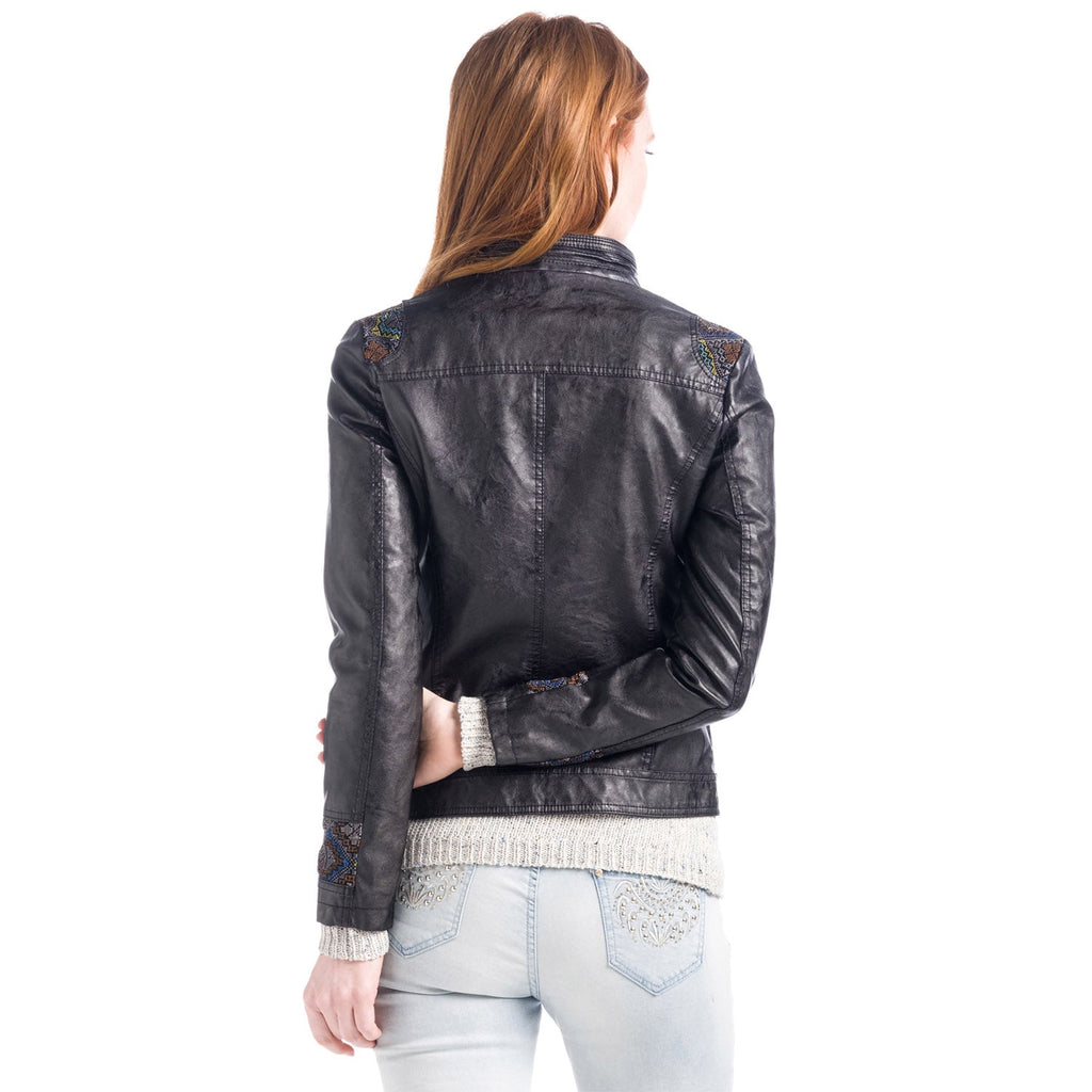 Chaqueta Efecto Piel Cuello Mao con Refuerzos Mujer – Koroshi 1812JA04