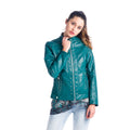 Chaqueta Efecto Piel con Tachas Cuello Mao Mujer – Koroshi Verde Turquesa