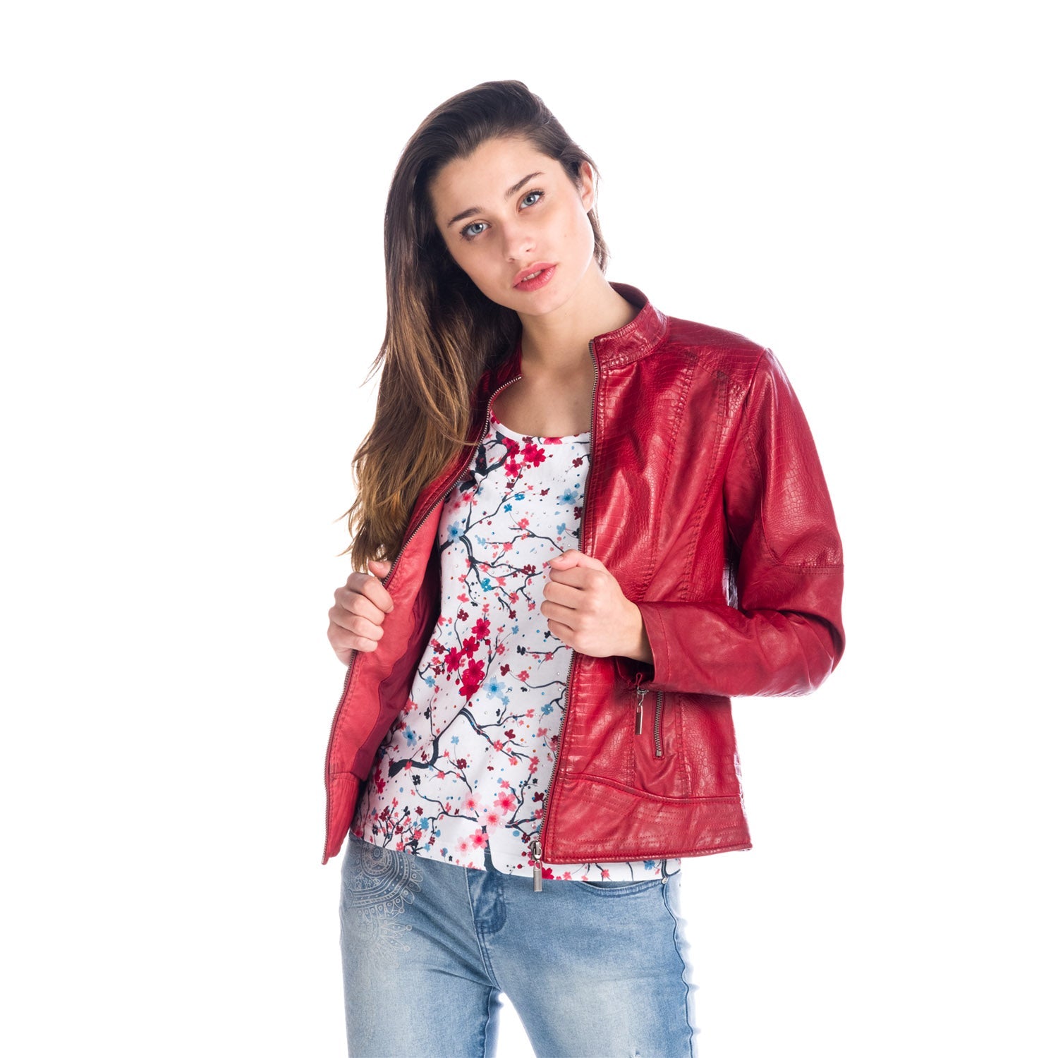 Chaqueta Cazadora Efecto Piel Cuello Mao Animal Print Mujer – Koroshi 1812JA78