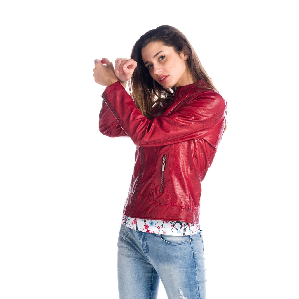 Chaqueta Cazadora Efecto Piel Cuello Mao Animal Print Mujer – Koroshi 1812JA78